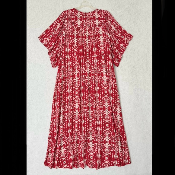 Knox Rose Dress Womens Large Midi Maxi Red White Button Front Short Sleeve Boho - Picture 10 of 15